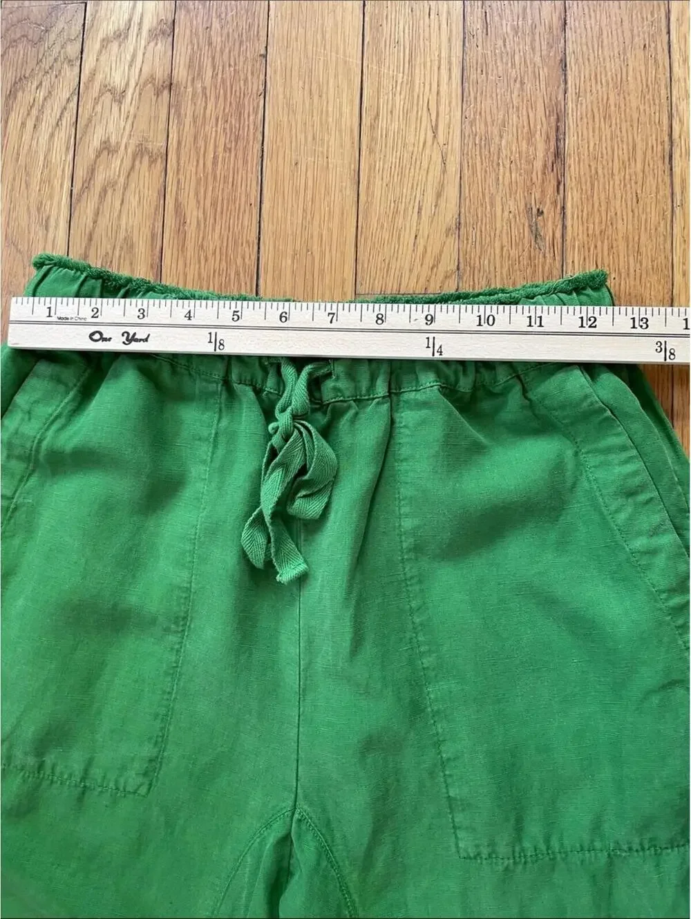 Zara Kelly Green Linen Blend Cropped Drawstring Pants XS Vibrant Bold